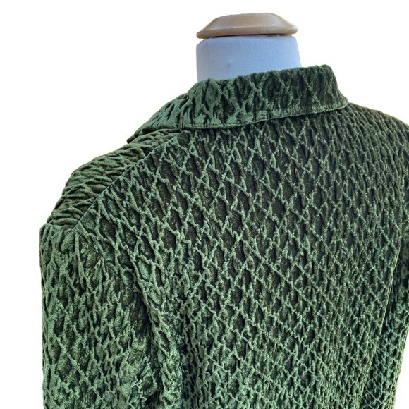 Great Cavalier Dark Green Crushed Velvet Crinkle Diamond Pattern Button Blazer-M - Picture 12 of 15